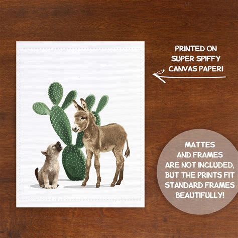 Baby Donkey And Coyote Nursery Art Print Boho Desert Cactus Etsy