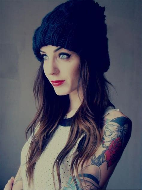 Cute Tattooed Girl Black Hair Red Lipstick Grunge Tattoo Tattoo