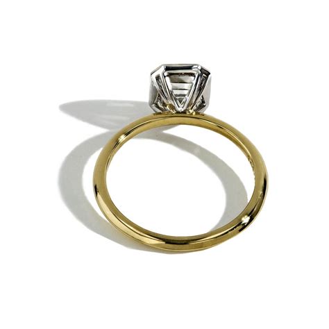 Two Tone Bezel Set Emerald Cut Engagement Ring Setting