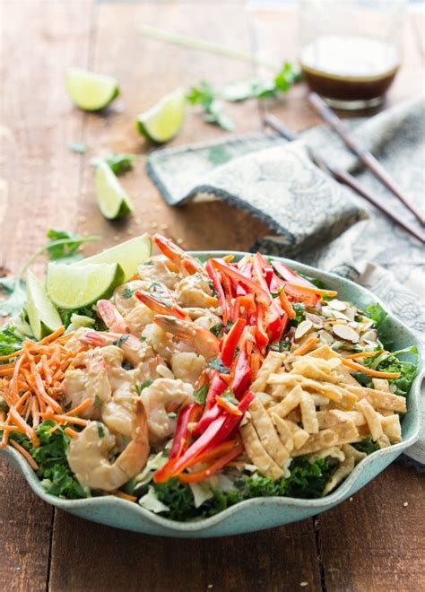Seasoned, grilled shrimp atop fresh greens & edamame. Thai Shrimp Salad | Chelsea's Messy Apron