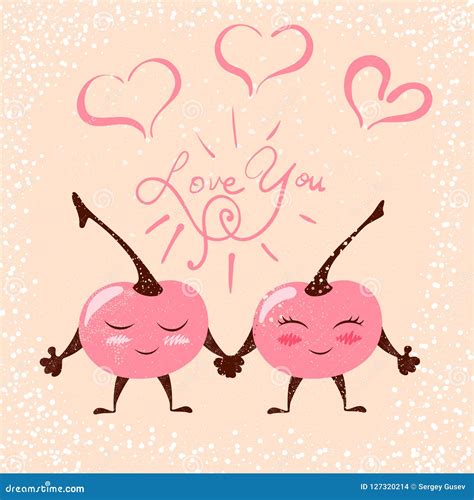 Cute Chery Love Heart Illustration For Print T Shirt Stock Vector