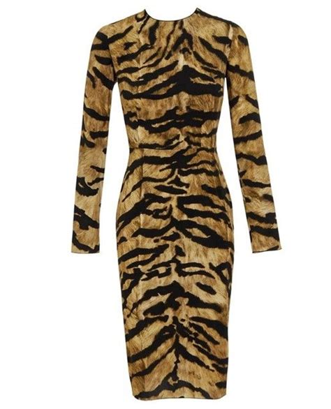 Dolce Gabbana Stretch Silk Dress With Tiger Print Day Dresses