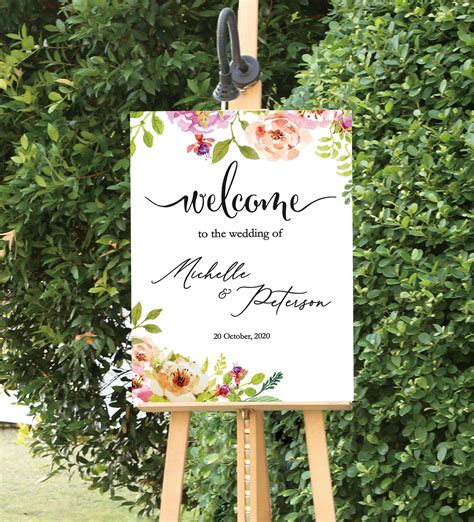 Digital Printable Flower Garden Wedding Welcome Sign Diy Wedding Sign