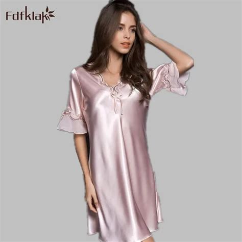 Fdfklak Summer Ladies Sleepwear Nighties Sexy Silk Nightgowns Female Plus Size Women Nightdress