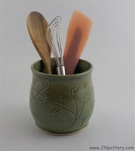 Kitchen Utensil Holder Ceramic Crock Handmade Stoneware