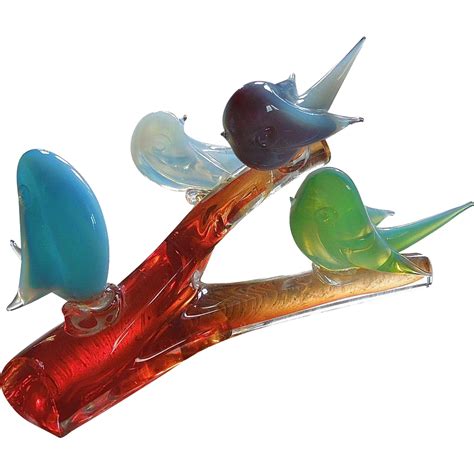 Mid Century Murano Opaline Glass Birds On Branch Sculpture From Mendocinovintage On Ruby Lane