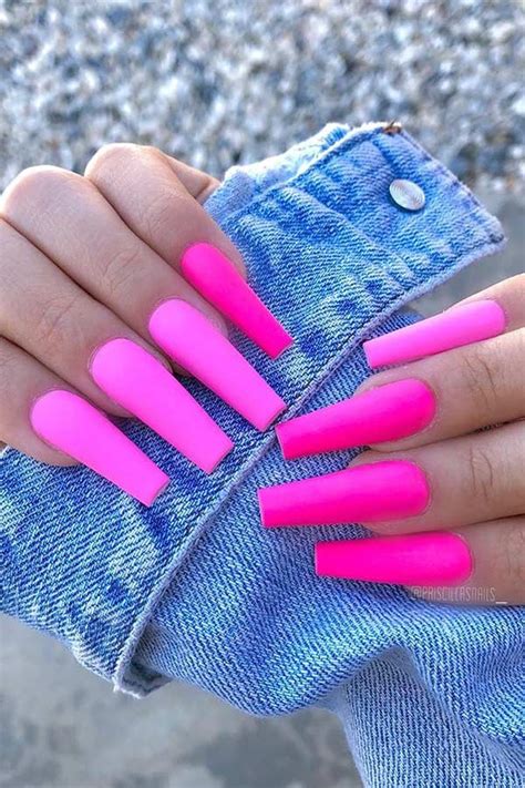 Neon Pink Nail Idea For Coffin Nails Bright Pink Nails Matte Pink