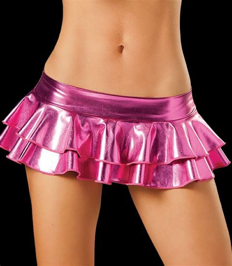 Magenta Metallic Double Ruffle Micro Mini Skirt Metallic Ruffle Rave Skirt Gogo Pink Metallic