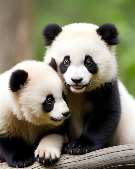 Premium Ai Image Two Pandas Are Hugging Each Other And One Has Black