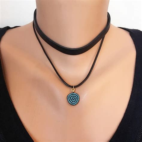 Items Similar To Evil Eye Choker Necklace Charm Leather Cord Necklace