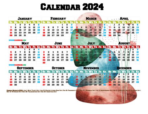 Free Printable 2024 Calendar With Holidays Pdf Premium Template 27472