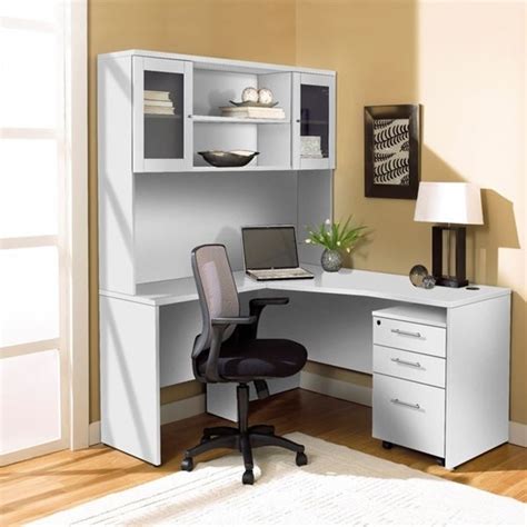 Graceful corbels and inset panels give boston corner desk and hutch, it is a distinctive look. White Corner L Shaped Desk with Hutch and Mobile Pedestal ...