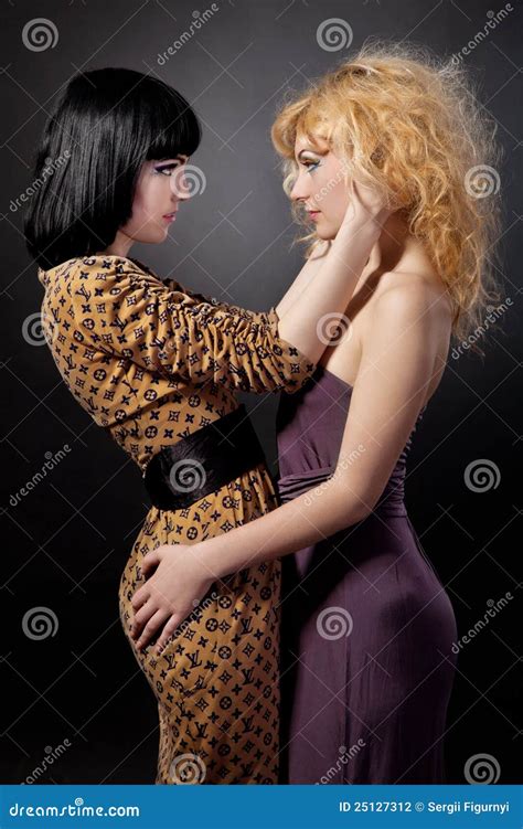 Duas Lésbica Atrativas Novas Estão Abraçando Fotografia De Stock