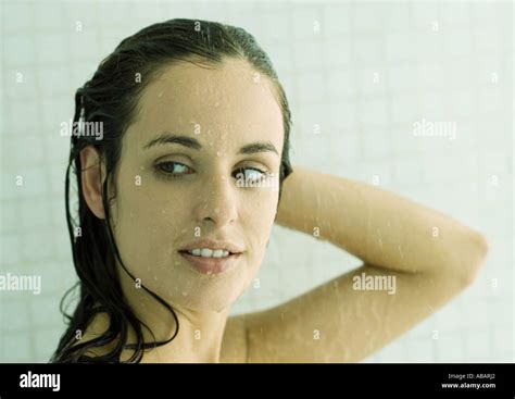 Woman Taking Shower Stock Photo Alamy