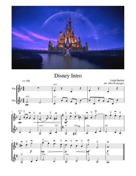 Disney Intro — Leigh Harline Easy Violin Duet Sheet Music For Violin