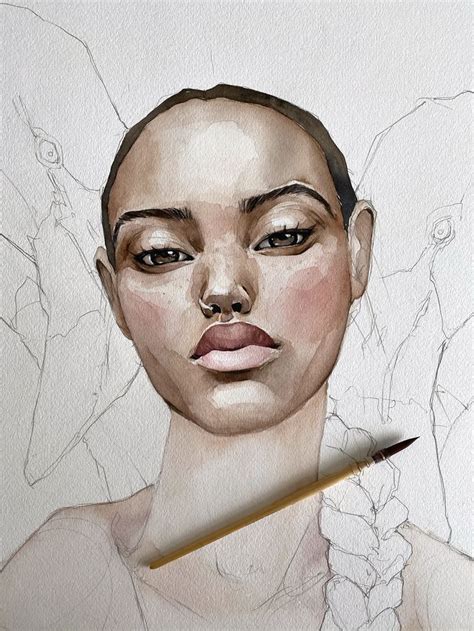 Polina Bright On Instagram 🌘process Watercolor Portraits Painting
