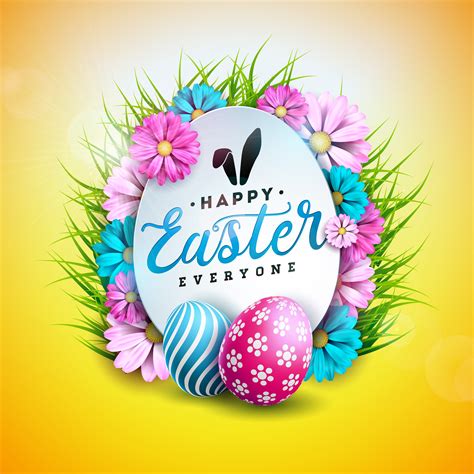 Vector Illustration Of Happy Easter Holiday With Painted And Spring