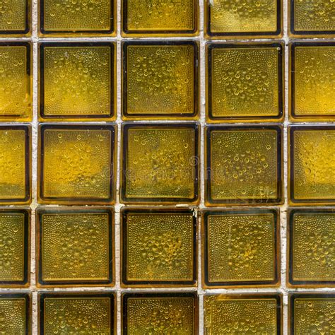 Glass Brick Tile Texture Yellow Mosaic Of Wall Squares Background Stock