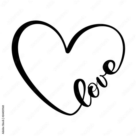 Calligraphy Word Love Vector Valentines Day Hand Drawn Lettering