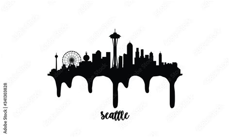 Seattle Usa Black Skyline Silhouette Vector Illustration On White