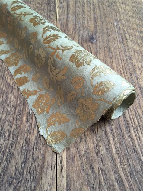 Handmade Floral T Wrap Lokta Paper Sage Green And Gold Etsy
