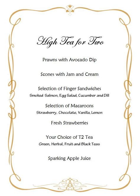 Delicious, healthy, affordable and fresh food for you and your family. Tomorrow's High Tea Menu for Two | High tea menu, Tea menu ...