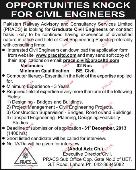 Graduate Civil Engineers Job Opportunity 2021 Job Advertisement Pakistan