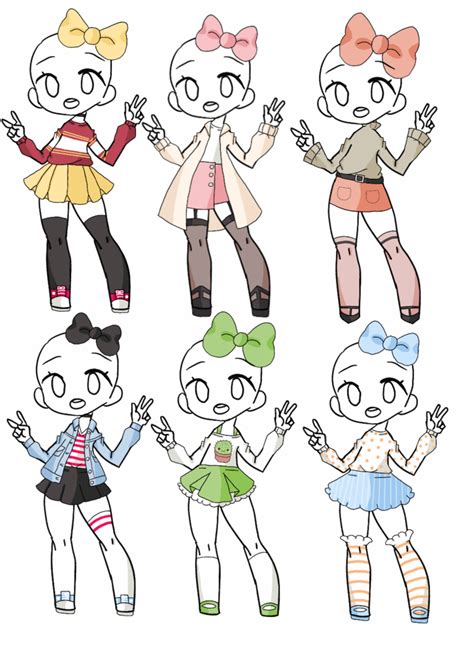 outfit adopt set[open] 5 6 by yuki white design de personagem desenhando roupas de anime
