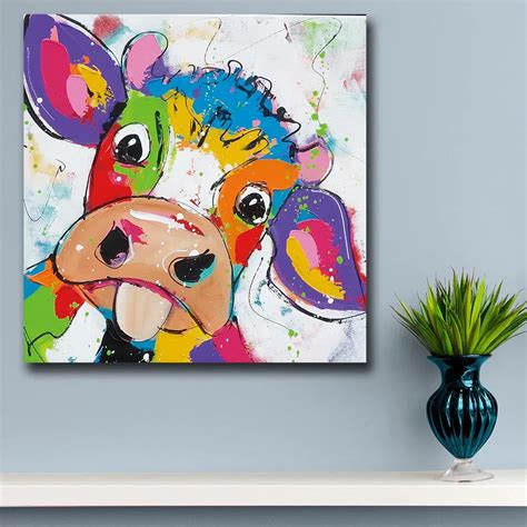Animal Pop Art Cute Little Cow Oil Painting Wall Art Paiting Canvas