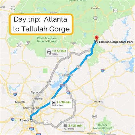 Day Trip Atlanta To Tallulah Gorge Map Hiking In Georgia Georgia