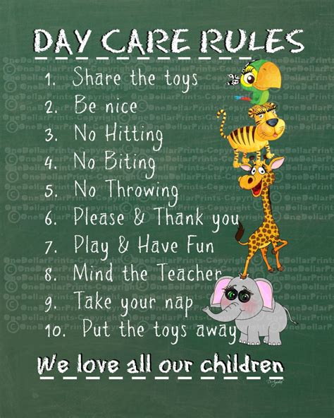 Day Care Rules Sign Original Art High Resolution 8x10 Print Etsy