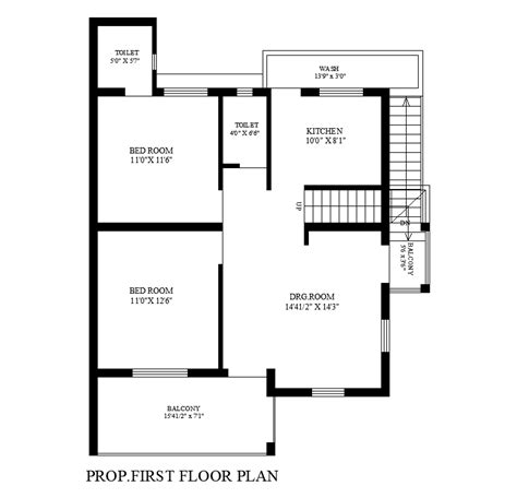2 Bhk House First Floor Plan Autocad Drawing Download Dwg File Cadbull
