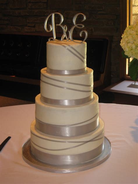 Silver Ribbon Wedding Cake