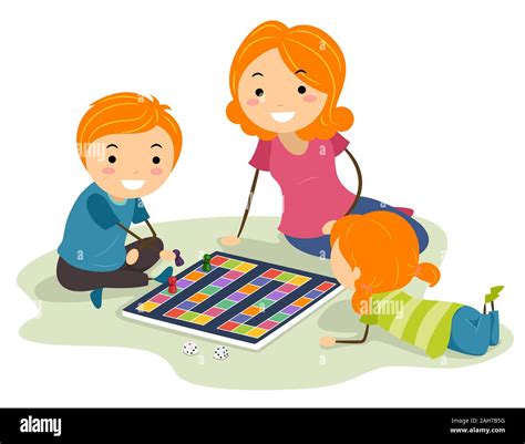 Illustration Of Stickman Kids Playing A Board Game With Their Mother