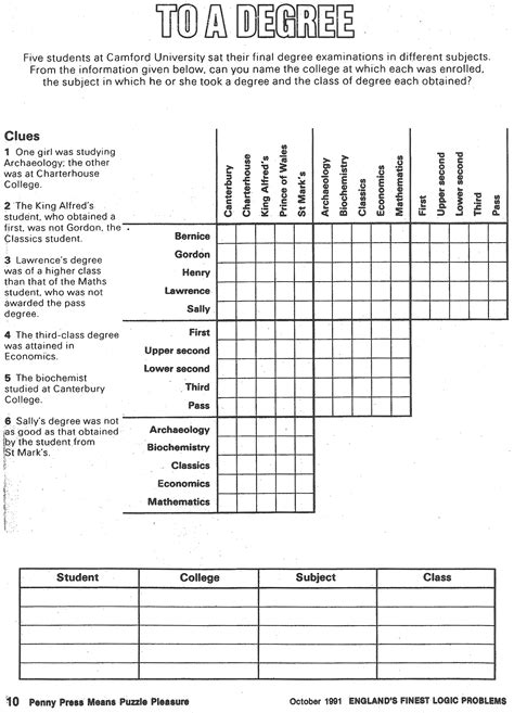 Math Logic Puzzle Worksheets