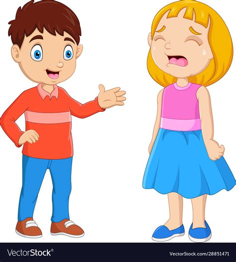 Cartoon Little Boy Comforting A Crying Girl Vector Image