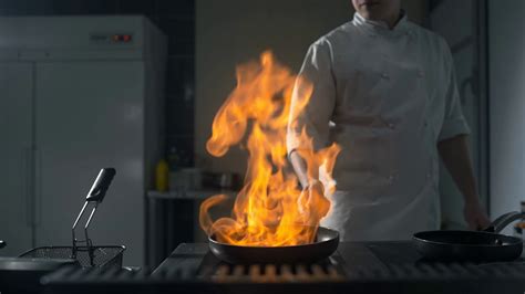 Chef Prepares Flambe On Hot Pan In Slow Stock Footage Sbv 333917669