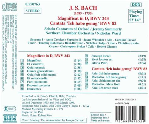 Johann Sebastian Bach Magnificat D Dur Bwv 243 Cd Jpc