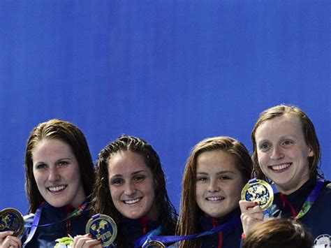 Team Usa Celebrates With The Gold Medal During The Podium Ceremony For