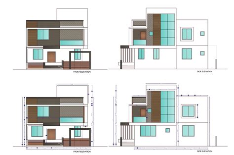 Four Side Modern Elevation Of Bungalow With Basic Rendered Autocad Drawing Cadbull