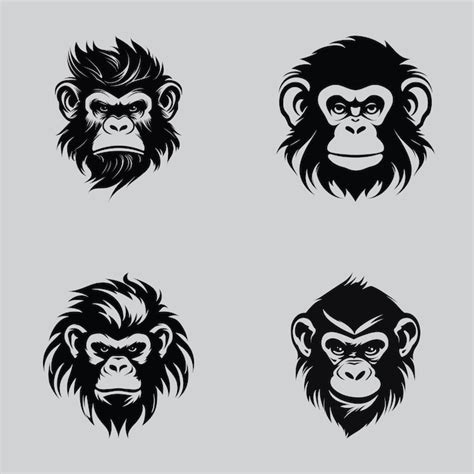 Premium Vector Frontfacing Black Silhouette Monkey Head Logo Set
