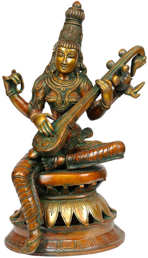 Goddess Saraswati Seated In Lalitasana On Lotus Throne