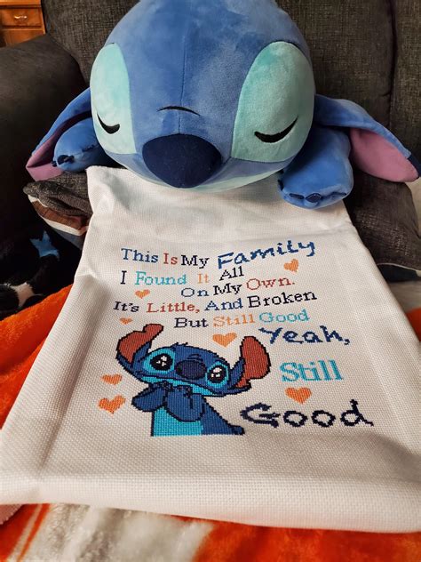 [FO] My favorite Lilo and Stitch quote. I think Stitch likes it, too! : CrossStitch
