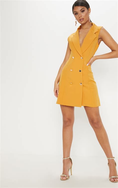 Mustard Sleeveless Blazer Dress Dresses Prettylittlething Usa