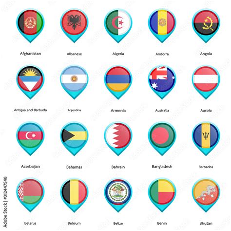 Set Official National Flags Of The World Country Round Shape Flags