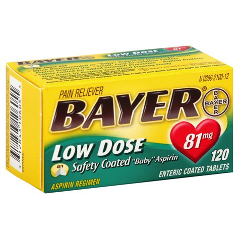 Bayer Aspirin Low Dose Safety Coated Baby 81 Mg Tablets 120