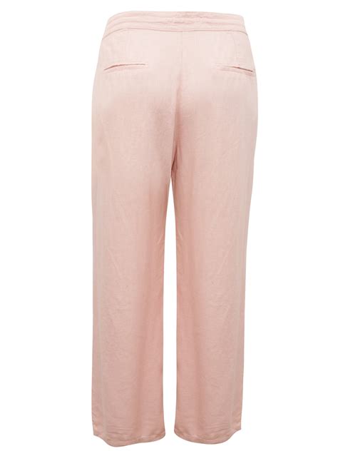 Pink Linen Blend Drawstring Waist Trousers Plus Size To