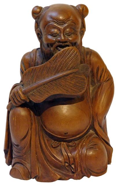 Vintage Carved Wood Chinese Eight Immortals Zhongli Quan With Fan