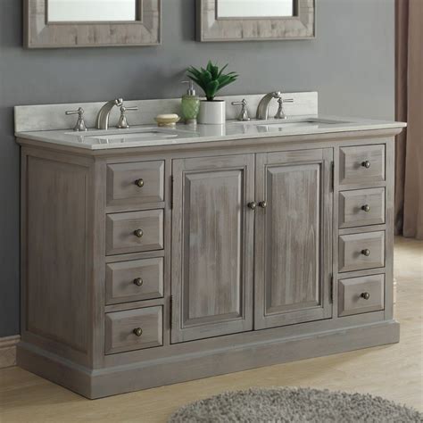 Browse a large selection of bathroom vanity designs, including single and double vanity options in a wide range of sizes, finishes and styles. Infurniture 60-inch Rustic Driftwood Marble Quartz Double ...