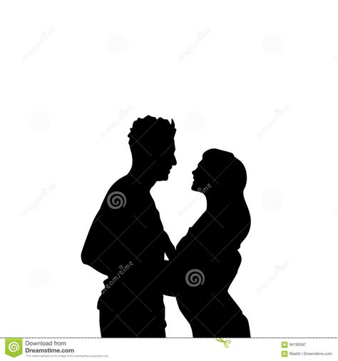 Black Silhouette Romantic Couple Holding Hands Looking At Each Other